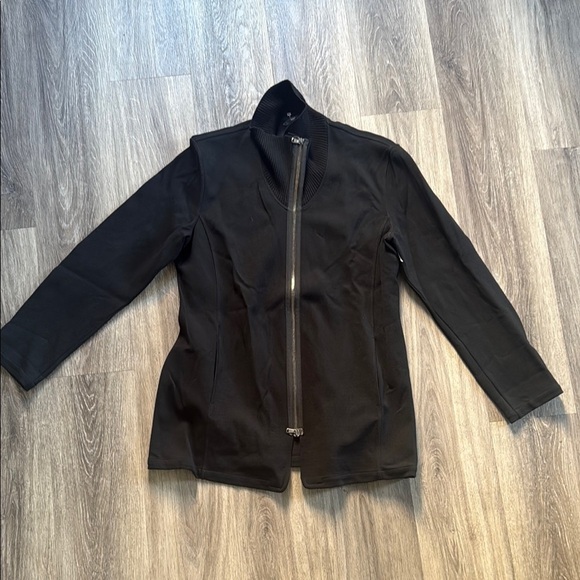Emporio Armani Black Cardigan Sweater 46 Full Zip Textured Stand up Collar - Picture 1 of 7